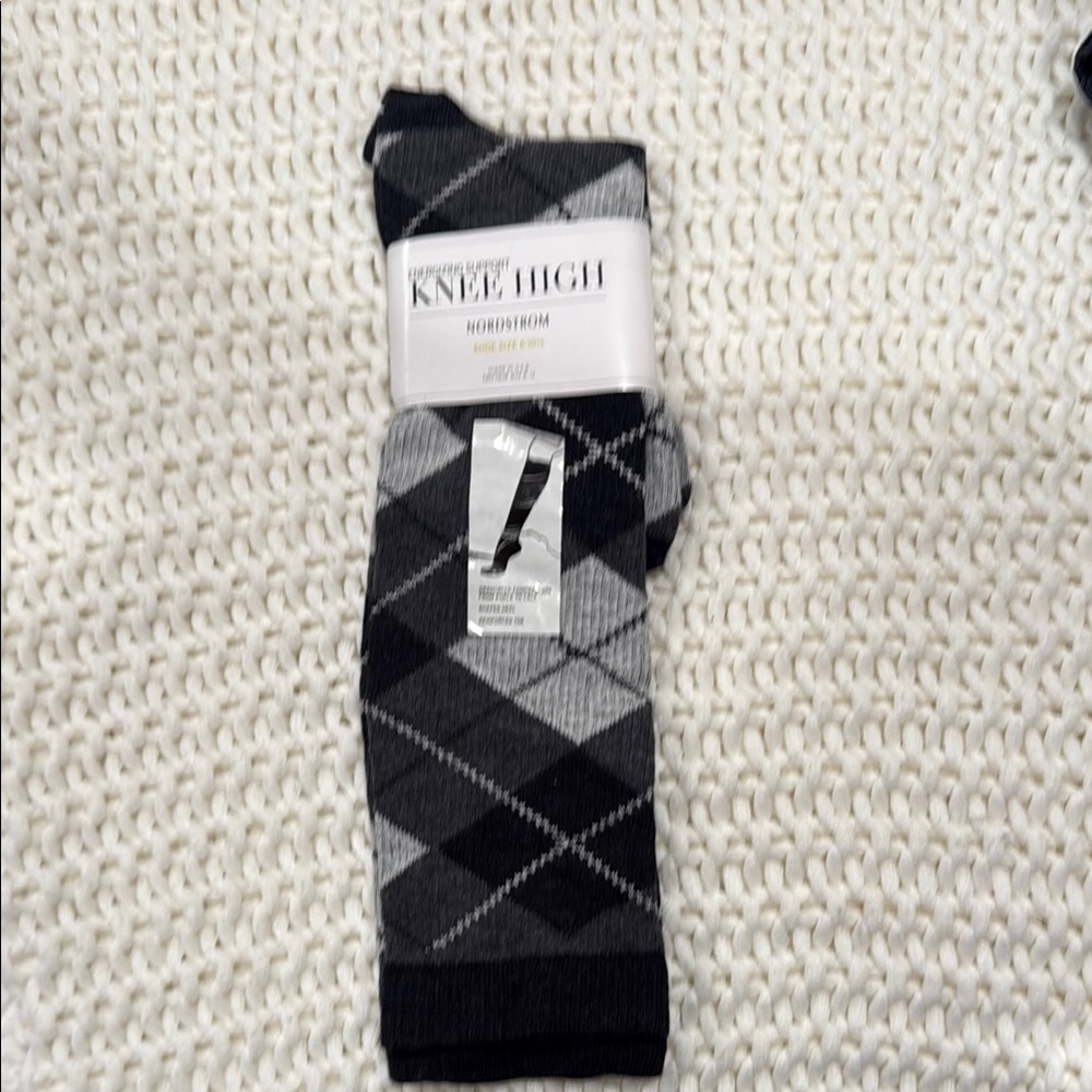 Knee High Argyle Socks - Black and Gray